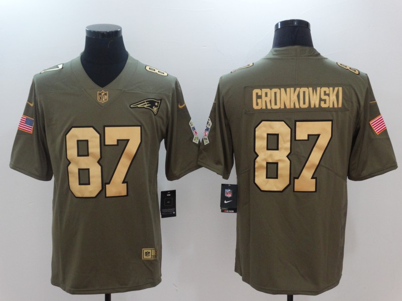Men New England Patriots #87 Gronkowski Gold Anthracite Salute To Service Nike NFL Limited Jersey->new england patriots->NFL Jersey